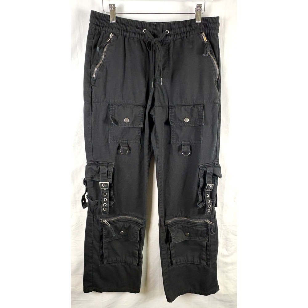 Hot Topic Mens Pants Black Zipper Cargo Size Small Strappy Goth Emo Punk Stretch